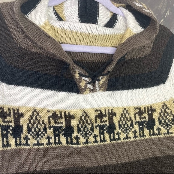 Unbranded Alpaca Blend Knit Fringe Striped Hooded Sweater - Picture 3 of 6